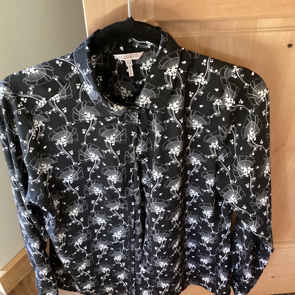Esqualo long sleeve black print blouse